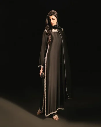 RICH LOOK NATURAL CREPE BEADS LACE BORDER WORK TOP PALAZZO WITH DUPATTA BLACK