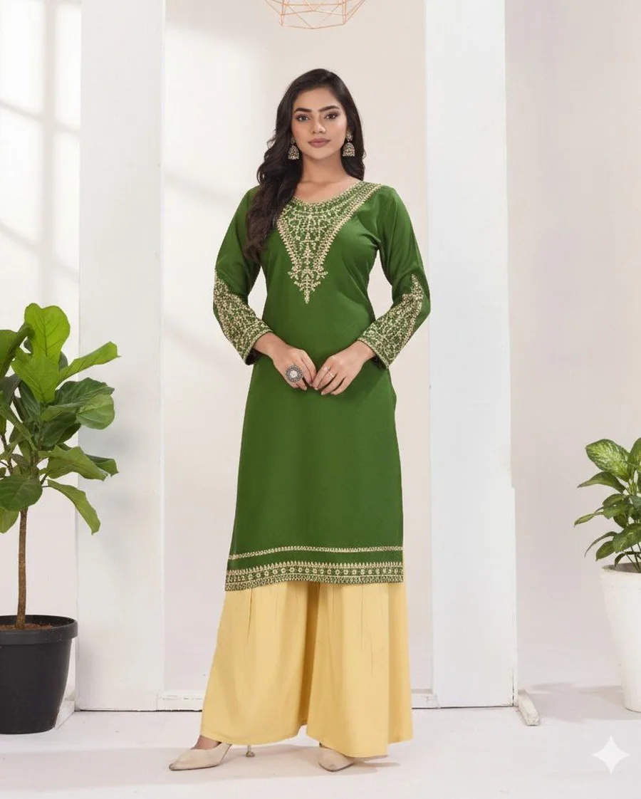 4RICH LOOK RAYON EMBROIDERY WORK KURTI PALAZZO SET FESTIVE WEAR WHOLESALE PRICE ETHNIC GARMENT (10)