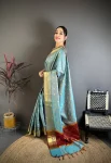 4TRENDING BANARASI TISSUE BUTTI WORK WITH HEAVY BORDER SAREE WITH UNSTITCHED BLOUSE FESTIVE WEAR WHOLESALE PRICE ETHNIC GARMENT (39)
