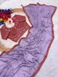 5DESIGNER CRUSH SILK HAND WORK FANCY LACE BORDER WORK SAREE WITH STITCHED BLOUSE FESTIVE WEAR WHOLESALE PRICE ETHNIC GARMENT (22)