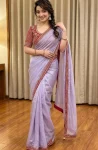 5DESIGNER CRUSH SILK HAND WORK FANCY LACE BORDER WORK SAREE WITH STITCHED BLOUSE FESTIVE WEAR WHOLESALE PRICE ETHNIC GARMENT (22)