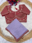 5DESIGNER CRUSH SILK HAND WORK FANCY LACE BORDER WORK SAREE WITH STITCHED BLOUSE FESTIVE WEAR WHOLESALE PRICE ETHNIC GARMENT (22)