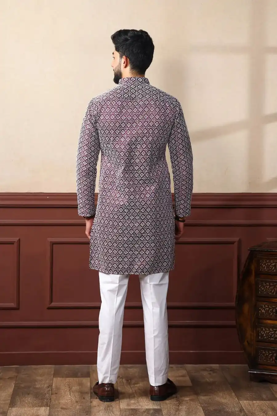 5DESIGNER KHADI SILK SEQUENCE EMBROIDERY CHIKANKARI WORK MEN'S ONLY KURTA FESTIVE WEAR WHOLESALE PRICE ETHNIC GARMENT (21)