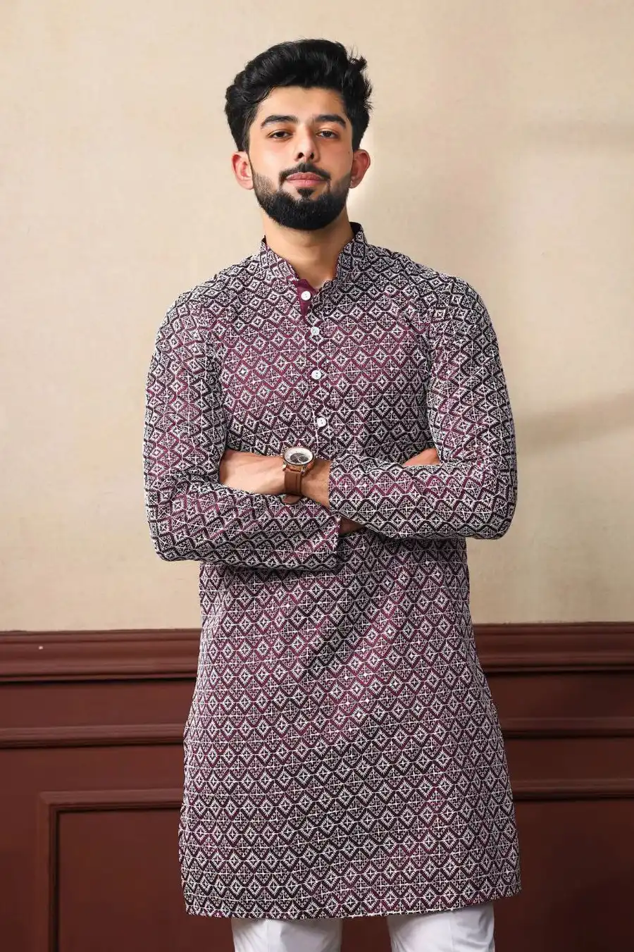 5DESIGNER KHADI SILK SEQUENCE EMBROIDERY CHIKANKARI WORK MEN'S ONLY KURTA FESTIVE WEAR WHOLESALE PRICE ETHNIC GARMENT (23)