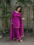 FANCY FENDY SATIN MIRROR AND MOTI WITH LACE BORDER WORK TOP PALAZZO WITH DUPATTA PURPLE