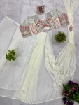 5FANCY GEORGETTE EMBROIDERY BUTTA WORK READY TO WEAR SAREE WITH STITCHED BLOUSE PARTY WEAR WHOLESALE PRICE ETHNIC GARMENT (14)