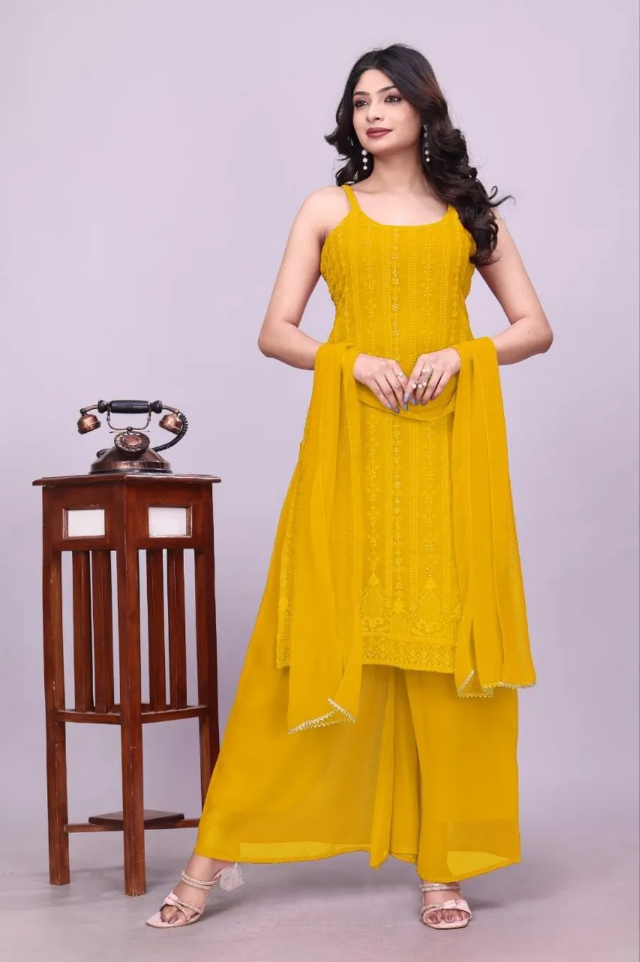 5FANCY GEORGETTE SEQUENCE EMBROIDERY WORK TOP PALAZZO WITH DUPATTA FESTIVE WEAR WHOLESALE PRICE ETHNIC GARMENT (31)