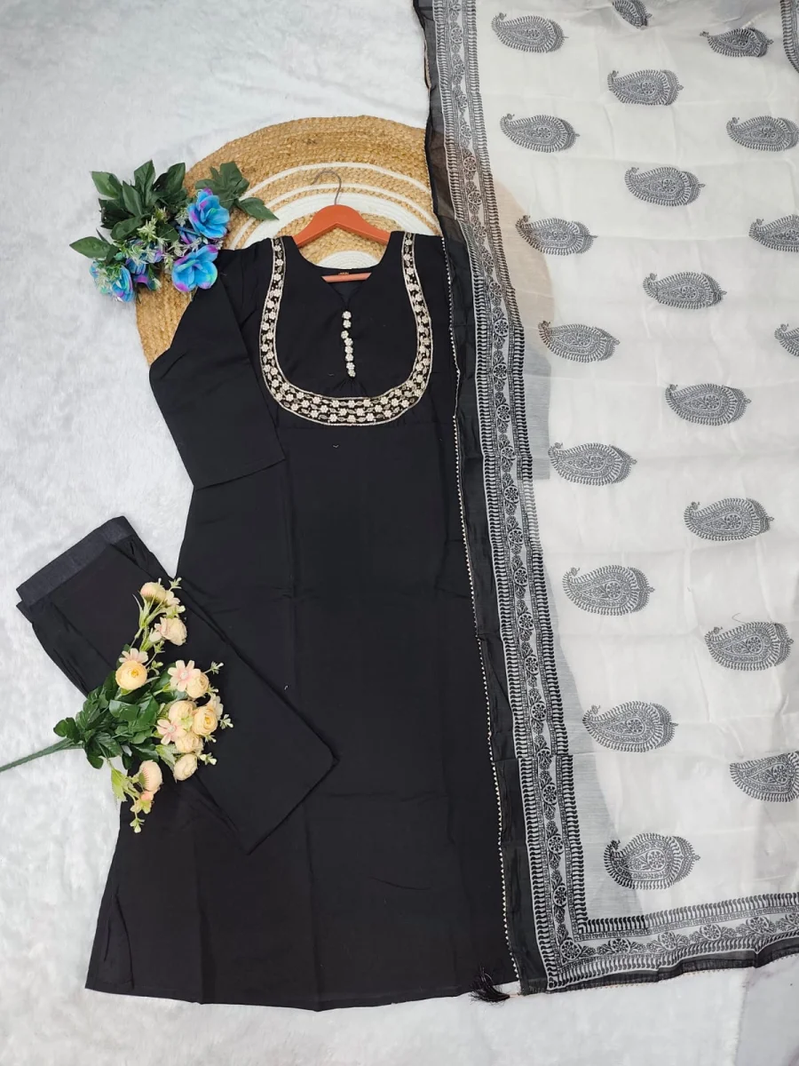 5FANCY ROMAN SILK EMBROIDERY WORK TOP BOTTOM WITH DUPATTA FESTIVE WEAR WHOLESALE PRICE ETHNIC GARMENT (32)