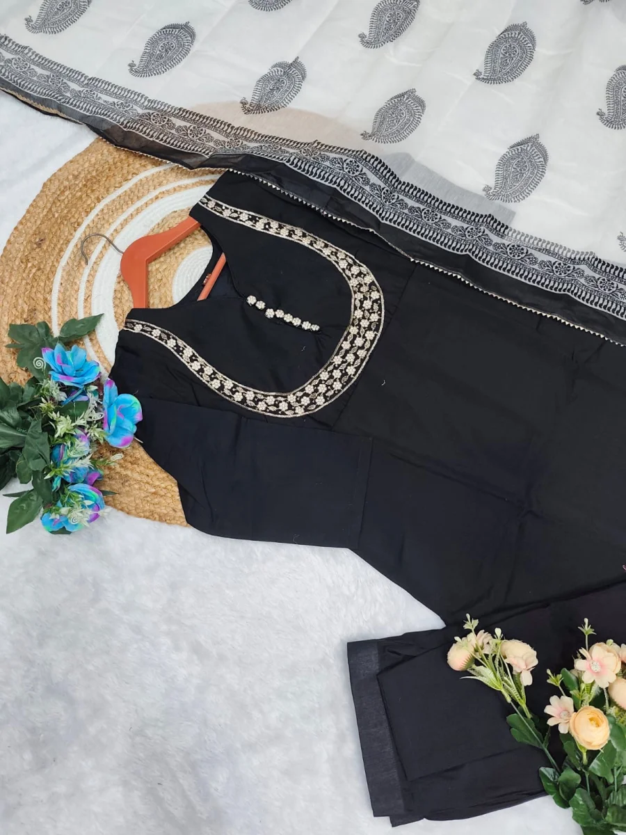 5FANCY ROMAN SILK EMBROIDERY WORK TOP BOTTOM WITH DUPATTA FESTIVE WEAR WHOLESALE PRICE ETHNIC GARMENT (33)