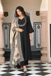 FANCY ROMAN SILK EMBROIDERY WORK TOP BOTTOM WITH DUPATTA BLACK
