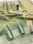 5NEW ARRIVAL BANARASI TISSUE SILK WEAVING ZARI WORK SAREE WITH UNSTITCHED BLOUSE FESTIVE WEAR WHOLESALE PRICE ETHNIC GARMENT (28)