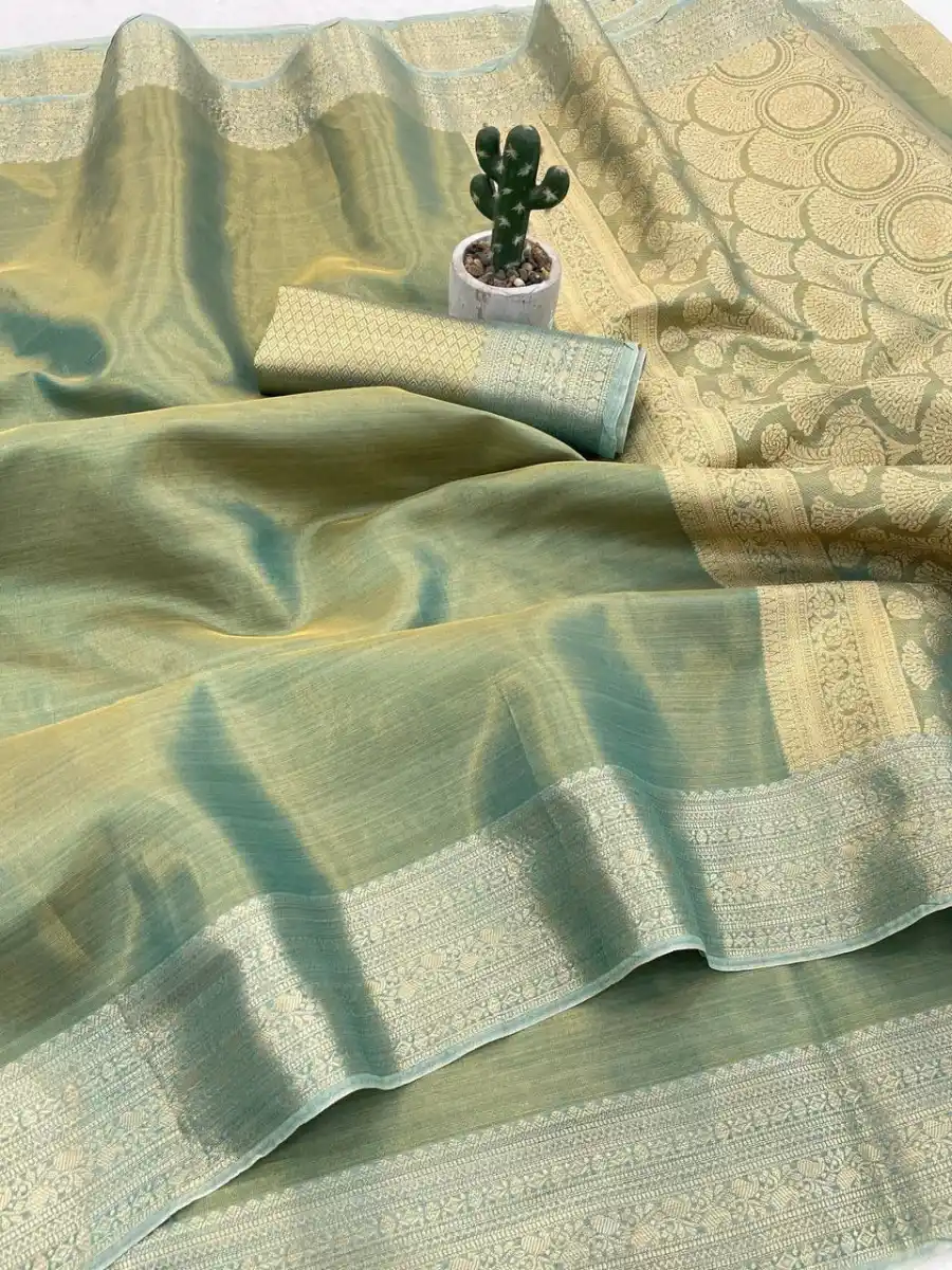 5NEW ARRIVAL BANARASI TISSUE SILK WEAVING ZARI WORK SAREE WITH UNSTITCHED BLOUSE FESTIVE WEAR WHOLESALE PRICE ETHNIC GARMENT (25)