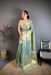 NEW ARRIVAL BANARASI TISSUE SILK WEAVING ZARI WORK SAREE WITH UNSTITCHED BLOUSE MINT