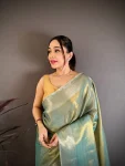 5NEW ARRIVAL BANARASI TISSUE SILK WEAVING ZARI WORK SAREE WITH UNSTITCHED BLOUSE FESTIVE WEAR WHOLESALE PRICE ETHNIC GARMENT (28)