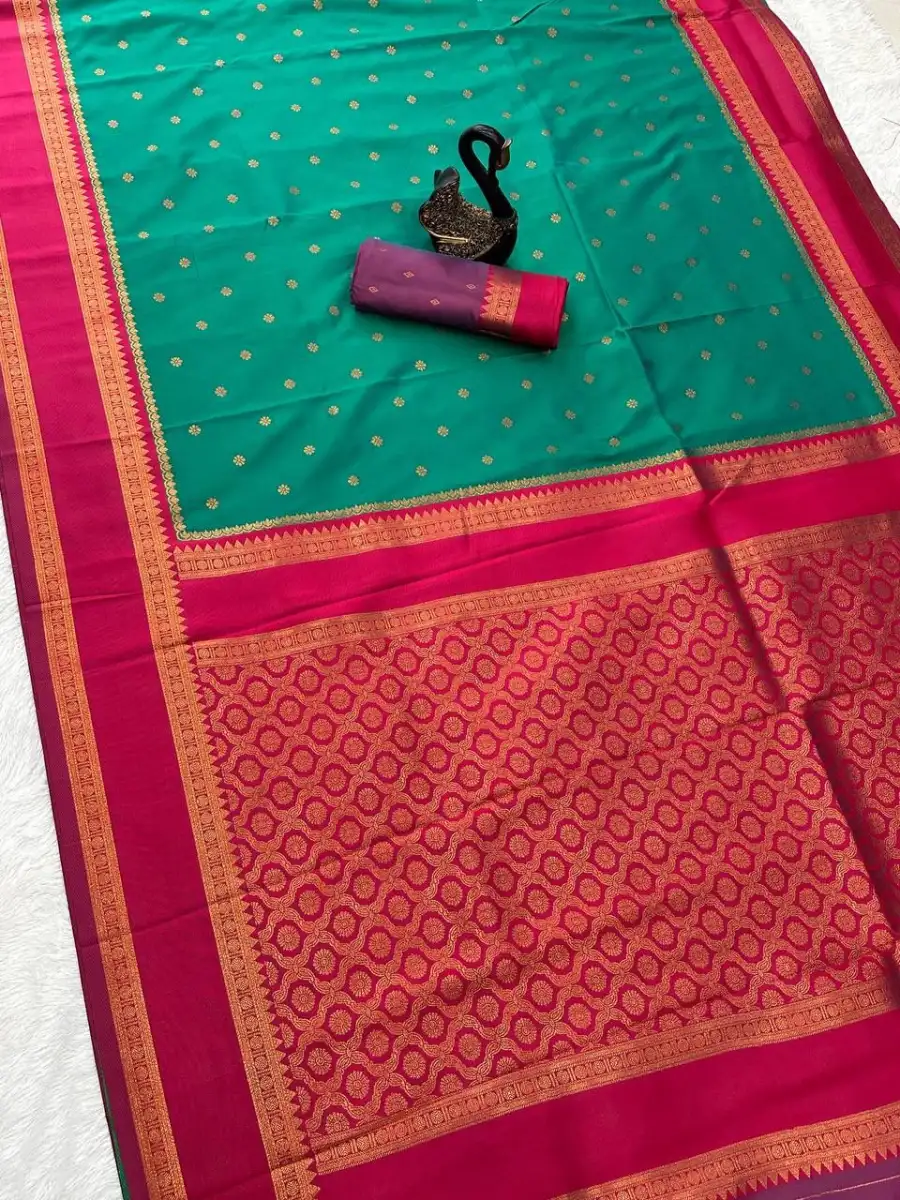 5NEW ARRIVAL TWO TONE SILK ZARI MOTIFS WITH WOVEN CONTRAST ZARI PALLU AND BORDER WORK SAREE WITH UNSTITCHED BLOUSE FESTIVE WEAR WHOLESALE PRICE ETHNIC GARMMENT (61)