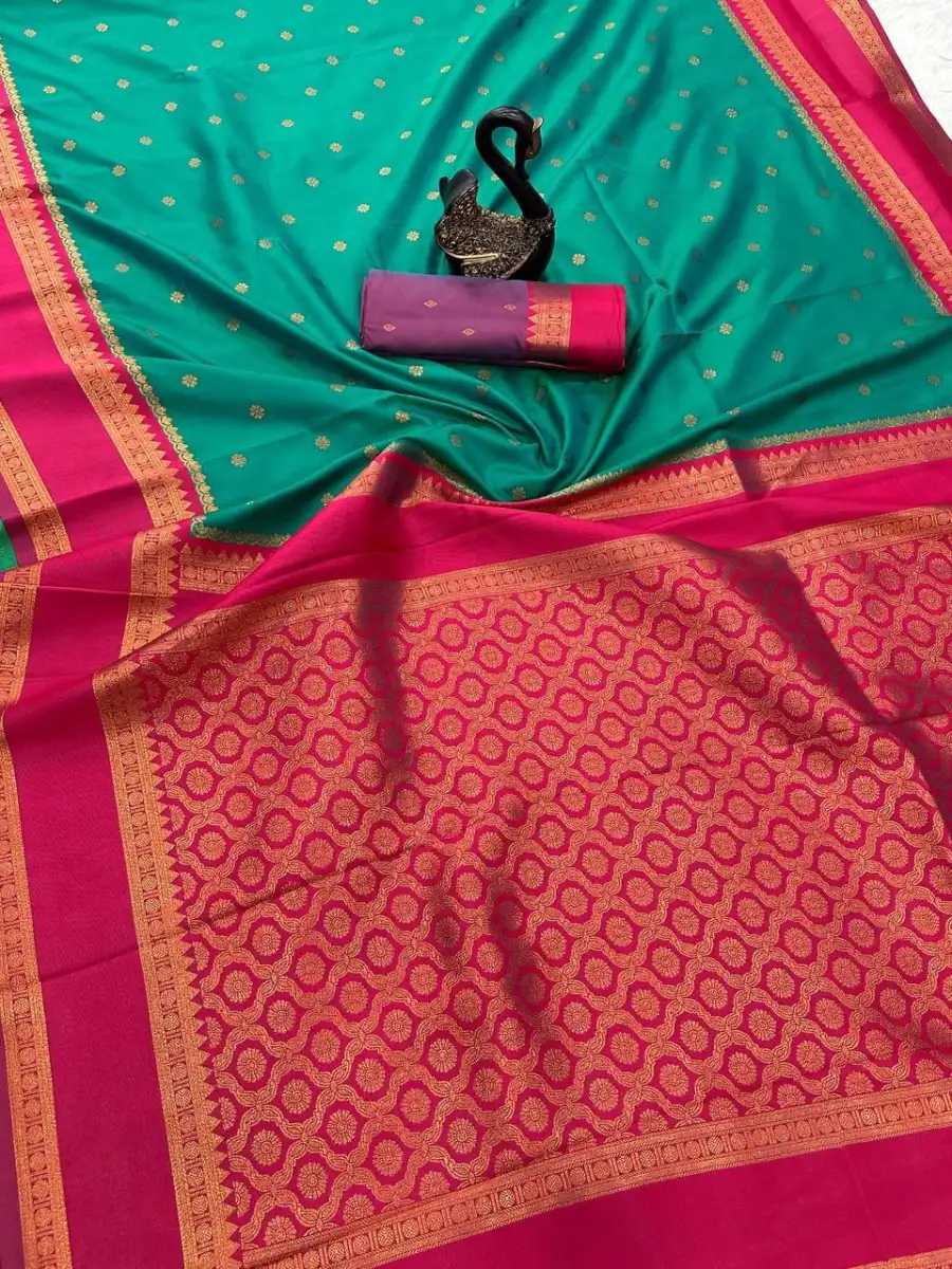 5NEW ARRIVAL TWO TONE SILK ZARI MOTIFS WITH WOVEN CONTRAST ZARI PALLU AND BORDER WORK SAREE WITH UNSTITCHED BLOUSE FESTIVE WEAR WHOLESALE PRICE ETHNIC GARMMENT (62)