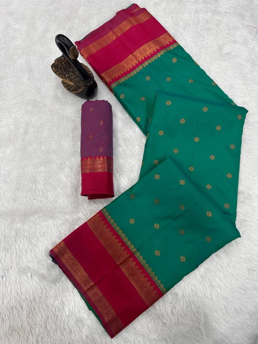 5NEW ARRIVAL TWO TONE SILK ZARI MOTIFS WITH WOVEN CONTRAST ZARI PALLU AND BORDER WORK SAREE WITH UNSTITCHED BLOUSE FESTIVE WEAR WHOLESALE PRICE ETHNIC GARMMENT (63)