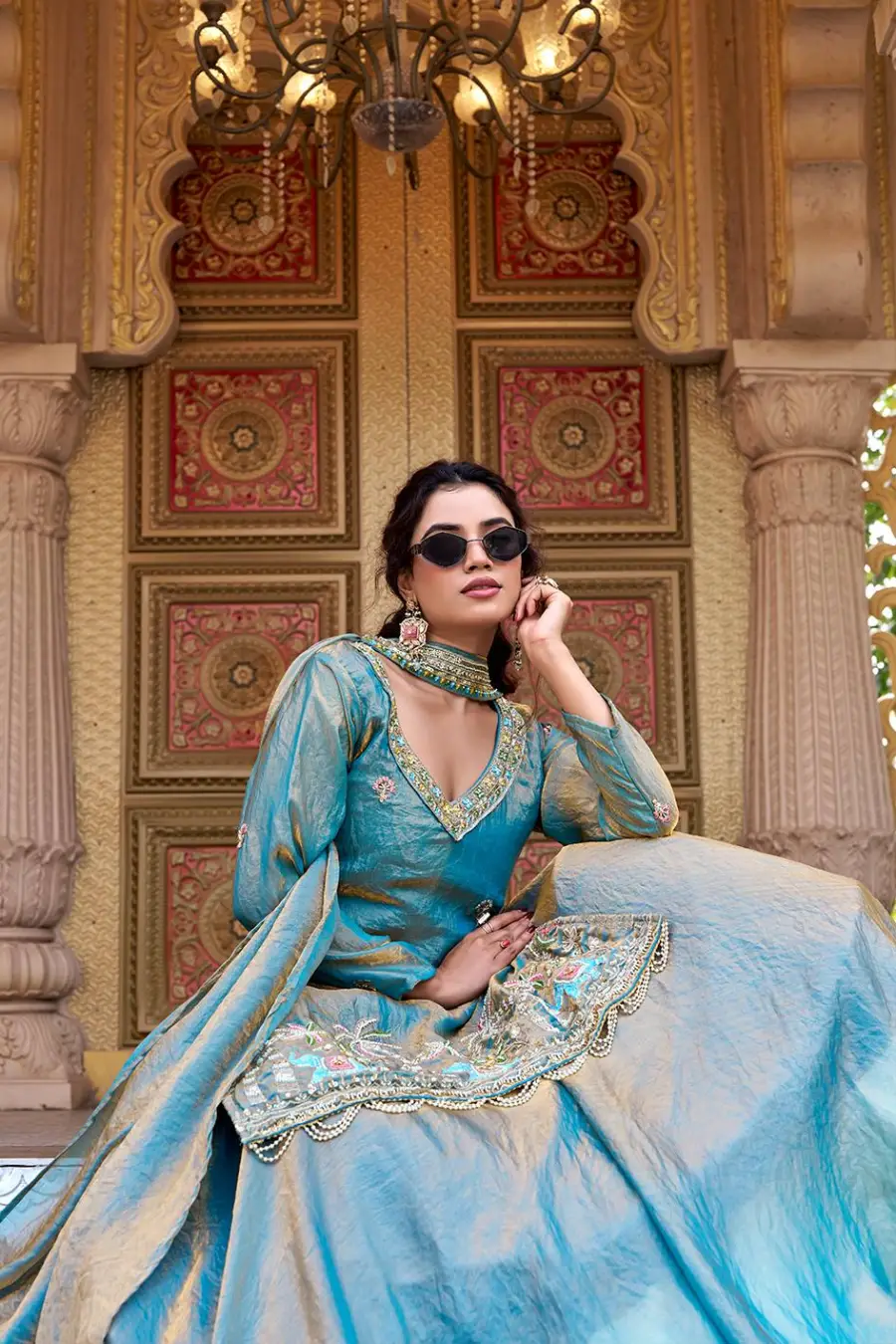 7FANCY FENDY EMBROIDERY BEADS (MOTI) SEQUENCE & THREAD WORK TOP LEHENGA WITH DUPATTA WEDDING WEAR WHOLESALE PRICE ETHNIC GARMENT (18)