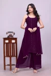 FANCY GEORGETTE SEQUENCE EMBROIDERY WORK TOP PALAZZO WITH DUPATTA PURPLE