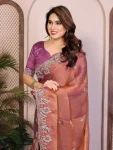 7MODERN CHIFFON SILK EMBROIDERY WITH PIPING BORDER WORK SAREE WITH UNSTITCHED BLOUSE WEDDING WEAR WHOLESALE PRICE ETHNIC GARMENT (18)