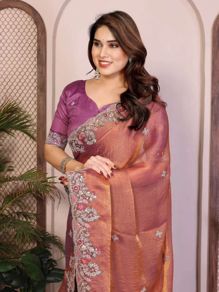 7MODERN CHIFFON SILK EMBROIDERY WITH PIPING BORDER WORK SAREE WITH UNSTITCHED BLOUSE WEDDING WEAR WHOLESALE PRICE ETHNIC GARMENT (19)