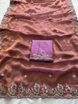 7MODERN CHIFFON SILK EMBROIDERY WITH PIPING BORDER WORK SAREE WITH UNSTITCHED BLOUSE WEDDING WEAR WHOLESALE PRICE ETHNIC GARMENT (18)