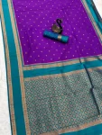 NEW ARRIVAL TWO TONE SILK ZARI MOTIFS WITH WOVEN CONTRAST ZARI PALLU AND BORDER WORK SAREE WITH UNSTITCHED BLOUSE PURPLE