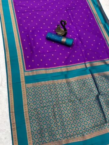 NEW ARRIVAL TWO TONE SILK ZARI MOTIFS WITH WOVEN CONTRAST ZARI PALLU AND  BORDER WORK SAREE WITH UNSTITCHED BLOUSE PURPLE