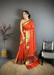 TRENDING BANARASI TISSUE BUTTI WORK WITH HEAVY BORDER SAREE WITH UNSTITCHED BLOUSE ORANGE