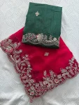 7TRENDING CHIFFON SILK EMBROIDERY WITH PIPING BORDER WORK SAREE WITH UNSTITCHED BLOUSE WEDDING WEAR WHOLESALE PRICE ETHNIC GARMENT (15)