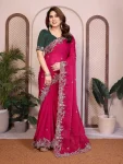 TRENDING CHIFFON SILK EMBROIDERY WITH PIPING BORDER WORK SAREE WITH UNSTITCHED BLOUSE PINK