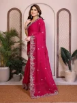 7TRENDING CHIFFON SILK EMBROIDERY WITH PIPING BORDER WORK SAREE WITH UNSTITCHED BLOUSE WEDDING WEAR WHOLESALE PRICE ETHNIC GARMENT (15)
