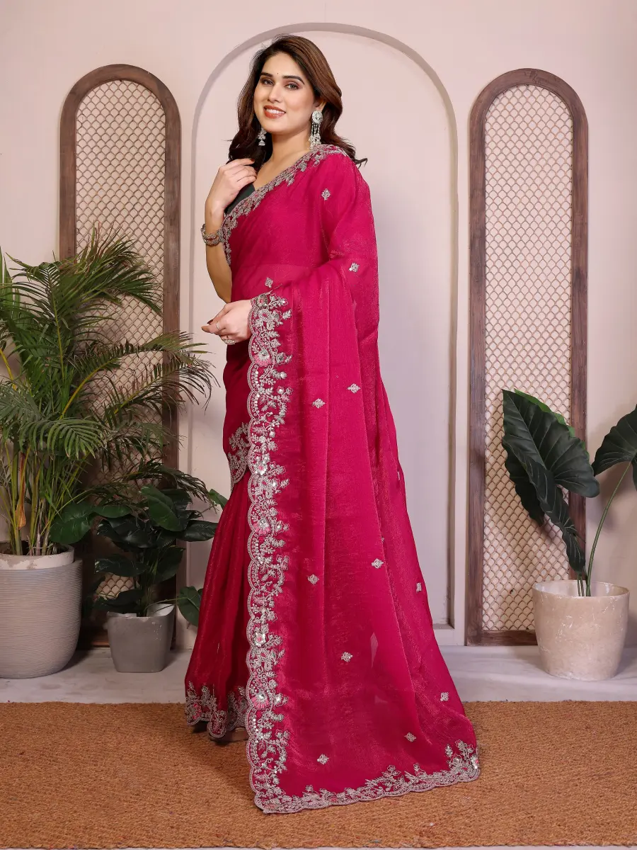 7TRENDING CHIFFON SILK EMBROIDERY WITH PIPING BORDER WORK SAREE WITH UNSTITCHED BLOUSE WEDDING WEAR WHOLESALE PRICE ETHNIC GARMENT (16)