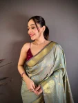 8TRENDING BANARASI TISSUE BUTTI WORK WITH HEAVY BORDER SAREE WITH UNSTITCHED BLOUSE FESTIVE WEAR WHOLESALE PRICE ETHNIC GARMENT (29)