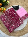 9FANCY GEORGETTE EMBROIDERY SEQUENCE THREAD WORK SAREE WITH UNSTITCHED BLOUSE WEDDING WEAR WHOLESALE PRICE ETHNIC GARMENT (4)