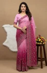 FANCY GEORGETTE EMBROIDERY SEQUENCE THREAD WORK SAREE WITH UNSTITCHED BLOUSE PINK