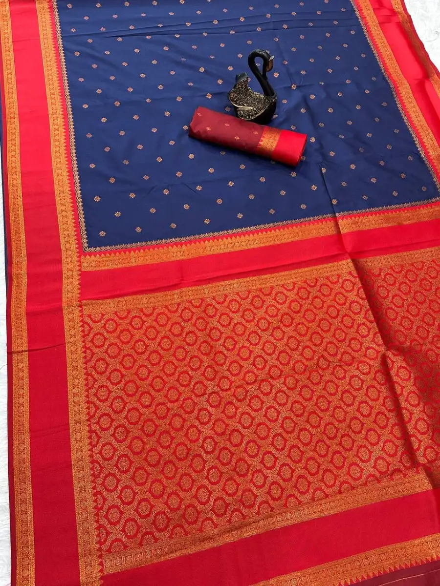 9NEW ARRIVAL TWO TONE SILK ZARI MOTIFS WITH WOVEN CONTRAST ZARI PALLU AND BORDER WORK SAREE WITH UNSTITCHED BLOUSE FESTIVE WEAR WHOLESALE PRICE ETHNIC GARMMENT (26)