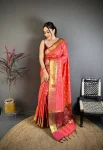 TRENDING BANARASI TISSUE BUTTI WORK WITH HEAVY BORDER SAREE WITH UNSTITCHED BLOUSE GAJARI