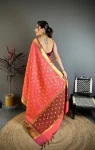 9TRENDING BANARASI TISSUE BUTTI WORK WITH HEAVY BORDER SAREE WITH UNSTITCHED BLOUSE FESTIVE WEAR WHOLESALE PRICE ETHNIC GARMENT (38)