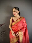 9TRENDING BANARASI TISSUE BUTTI WORK WITH HEAVY BORDER SAREE WITH UNSTITCHED BLOUSE FESTIVE WEAR WHOLESALE PRICE ETHNIC GARMENT (38)