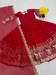 ATTRACTIVE GEORGETTE EMBROIDERY SEQUENCE WORK GOWN WITH DUPATTA WEDDING WEAR WHOLESALE PRICE ETHNIC GARMENT (3)
