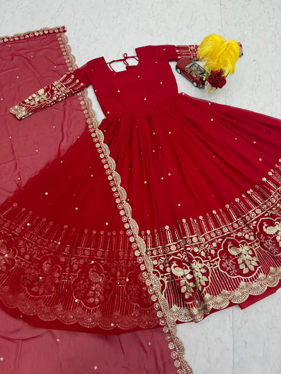 ATTRACTIVE GEORGETTE EMBROIDERY SEQUENCE WORK GOWN WITH DUPATTA WEDDING WEAR WHOLESALE PRICE ETHNIC GARMENT (1)