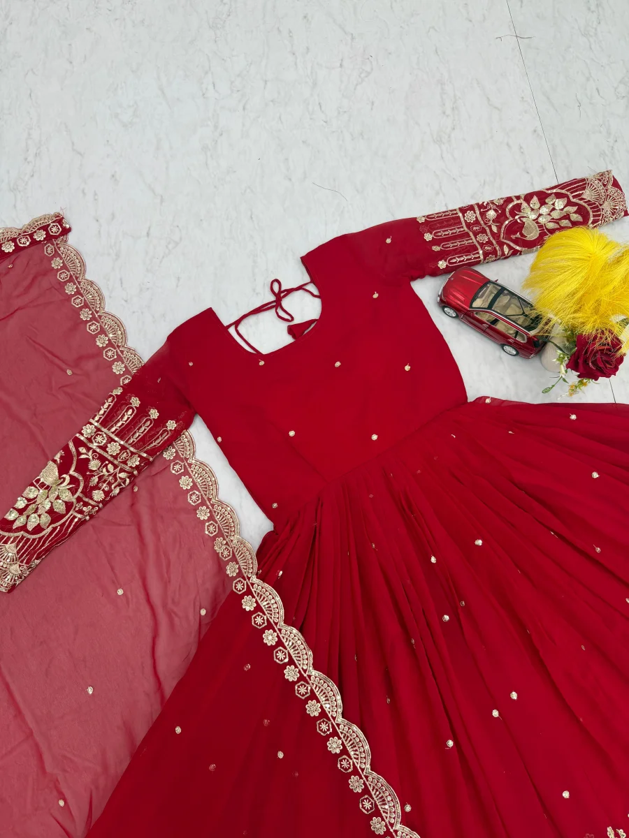 ATTRACTIVE GEORGETTE EMBROIDERY SEQUENCE WORK GOWN WITH DUPATTA WEDDING WEAR WHOLESALE PRICE ETHNIC GARMENT (10)