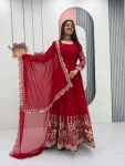 ATTRACTIVE GEORGETTE EMBROIDERY SEQUENCE WORK GOWN WITH DUPATTA WEDDING WEAR WHOLESALE PRICE ETHNIC GARMENT (3)