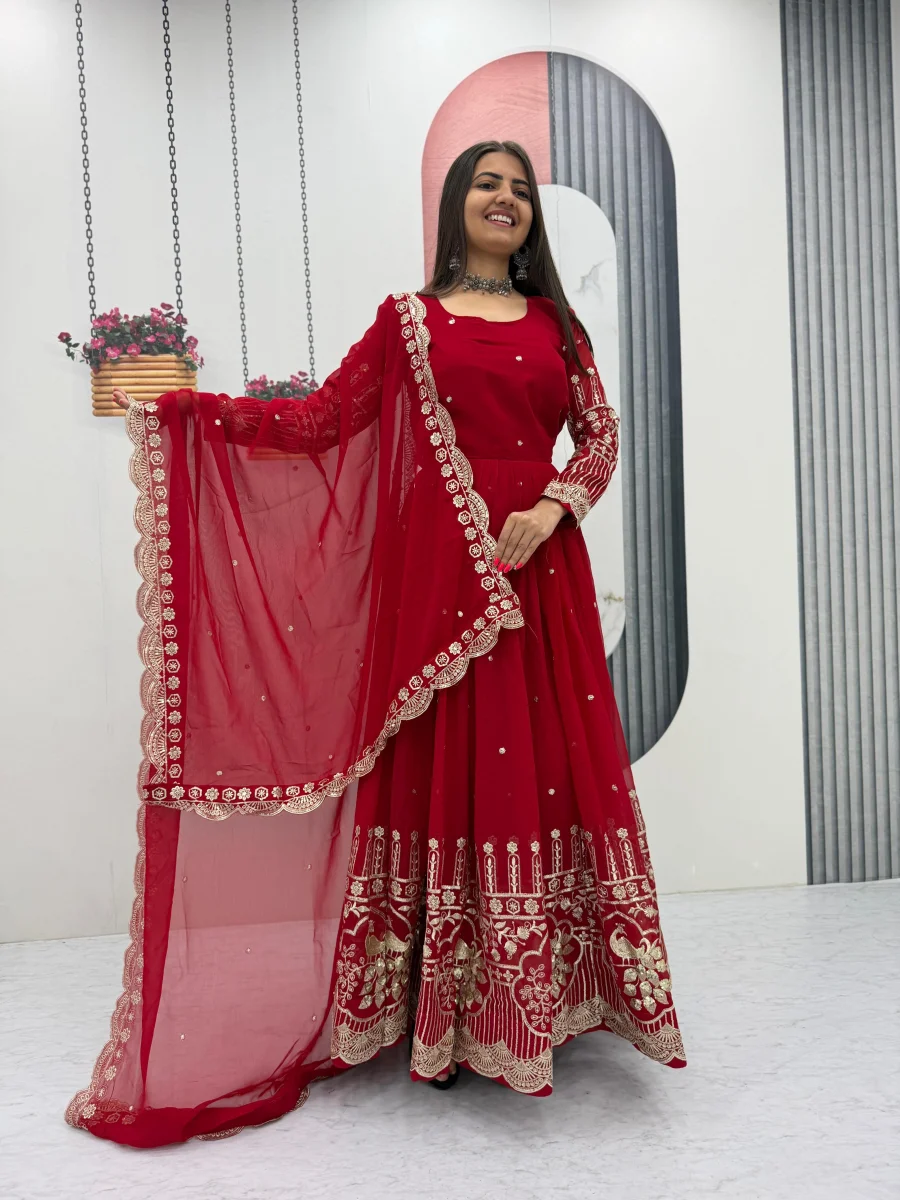 ATTRACTIVE GEORGETTE EMBROIDERY SEQUENCE WORK GOWN WITH DUPATTA WEDDING WEAR WHOLESALE PRICE ETHNIC GARMENT (2)