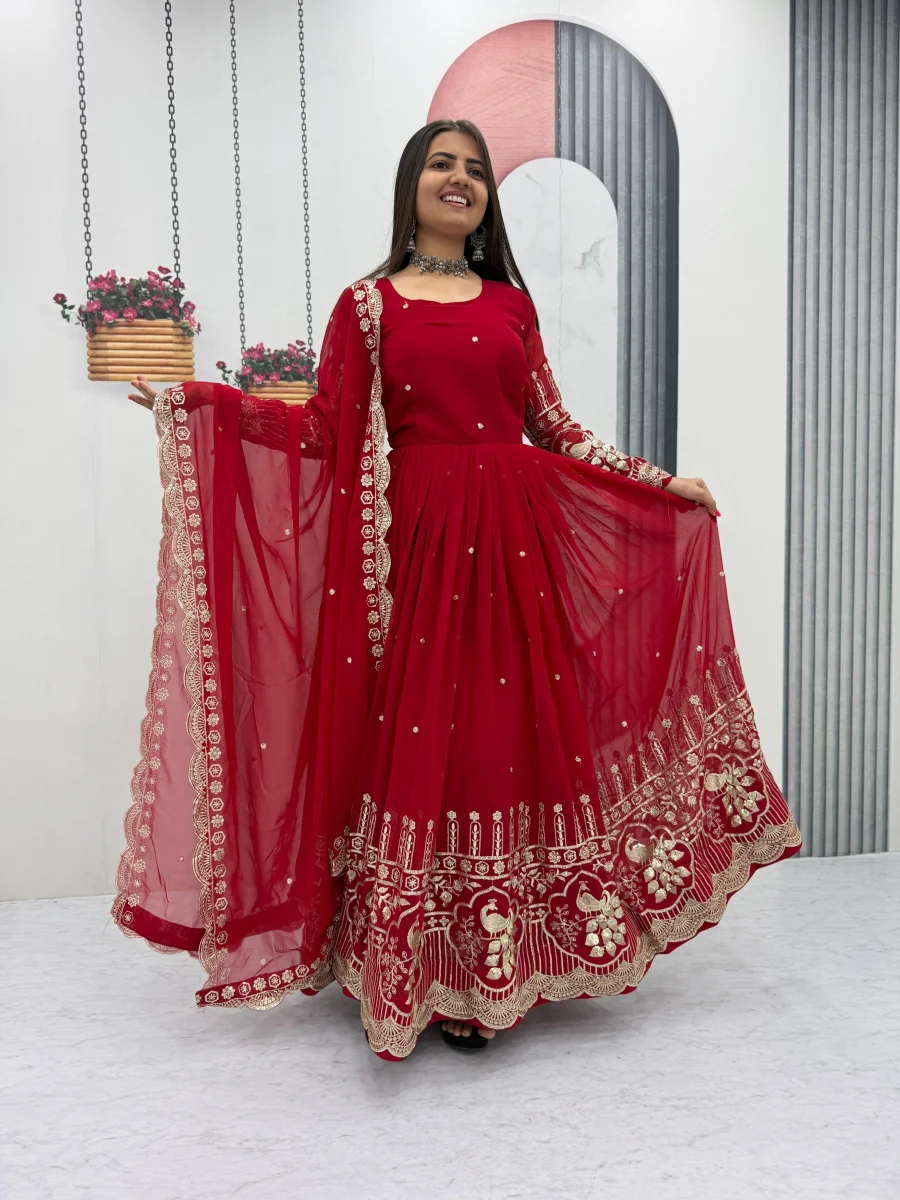 ATTRACTIVE GEORGETTE EMBROIDERY SEQUENCE WORK GOWN WITH DUPATTA WEDDING WEAR WHOLESALE PRICE ETHNIC GARMENT (3)