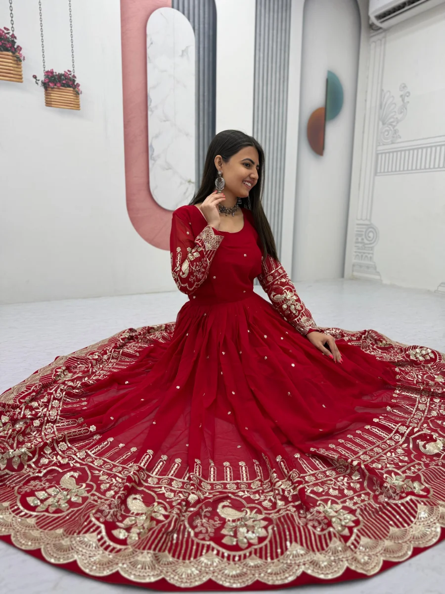 ATTRACTIVE GEORGETTE EMBROIDERY SEQUENCE WORK GOWN WITH DUPATTA WEDDING WEAR WHOLESALE PRICE ETHNIC GARMENT (4)