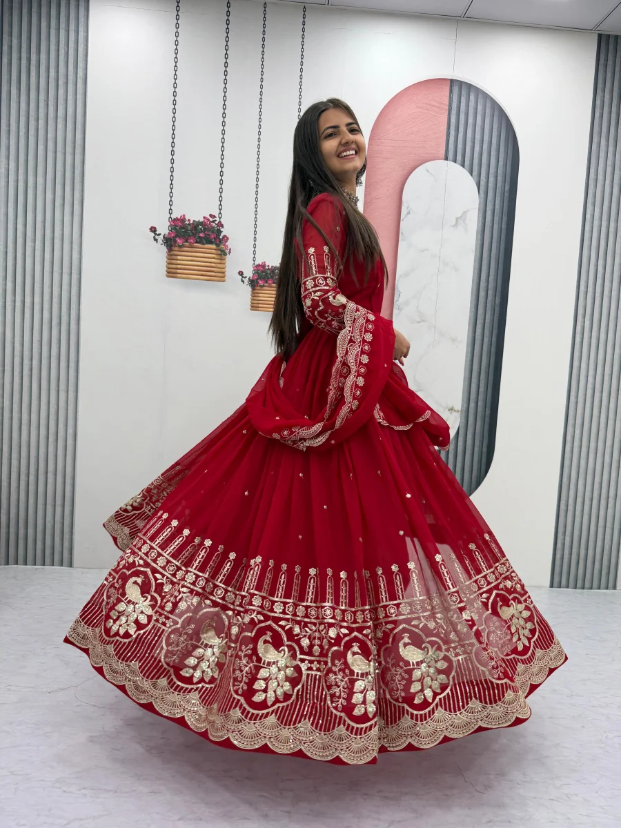 ATTRACTIVE GEORGETTE EMBROIDERY SEQUENCE WORK GOWN WITH DUPATTA WEDDING WEAR WHOLESALE PRICE ETHNIC GARMENT (7)