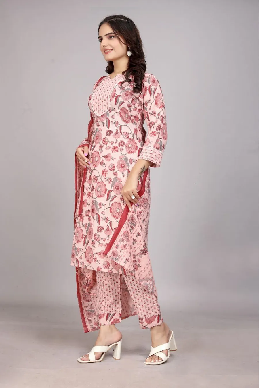 CASUAL POWDER SLUB PRINTED WORK TOP BOTTOM WITH DUPATTA DAILY WEAR WHOLESALE PRICE ETHNIC GARMENT (1)