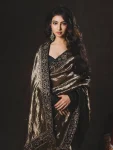 DESGNER SOFT TWILL SEQUENCE AND ZARI EMBROIDERY WORK WITH FANCY LACE BORDER WORK SAREE WITH UNSTITCHED BLOUSE MEHNDI